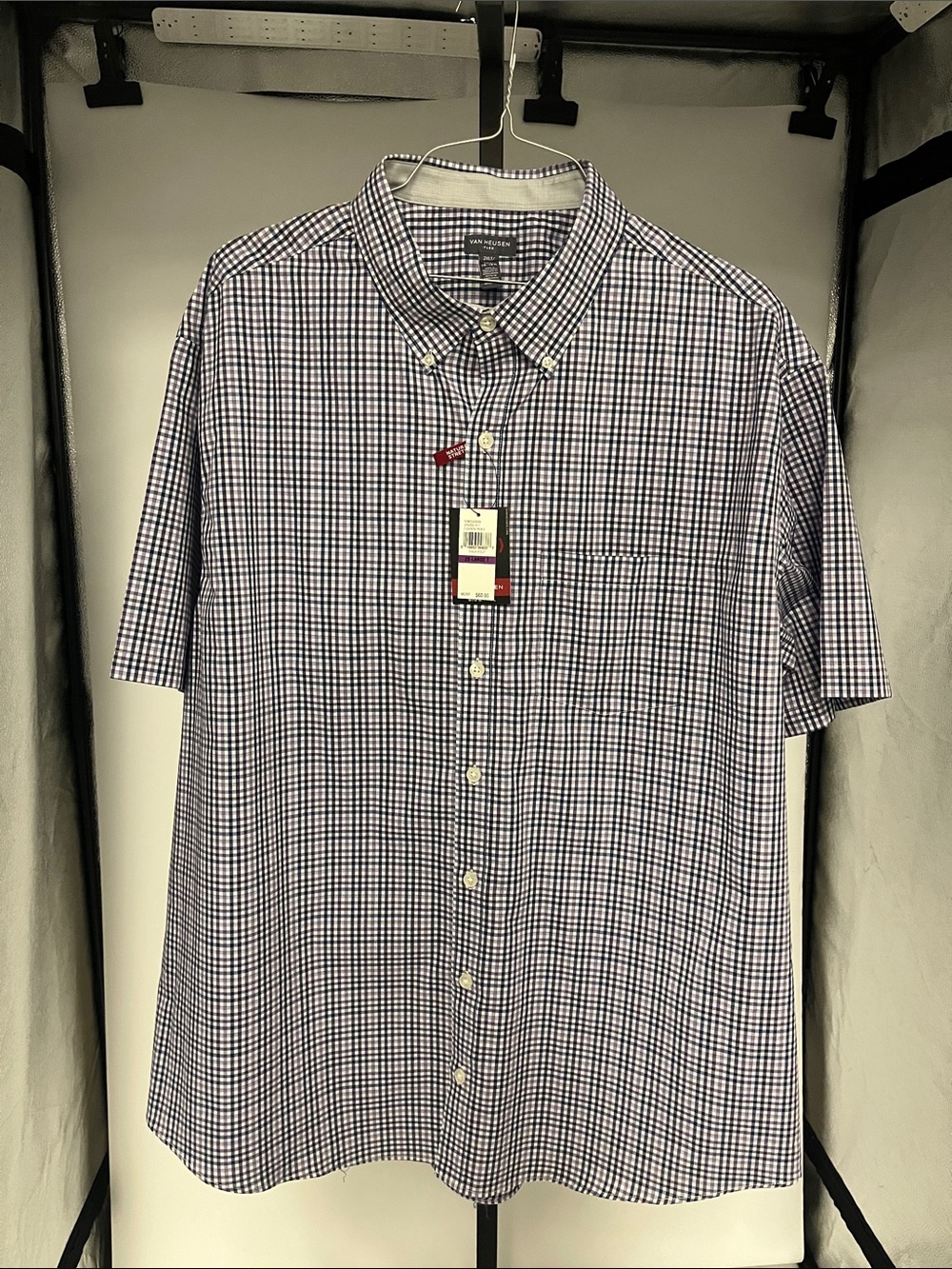 Van Heusen Navy and White Check Short-Sleeve Button-Down Shirt